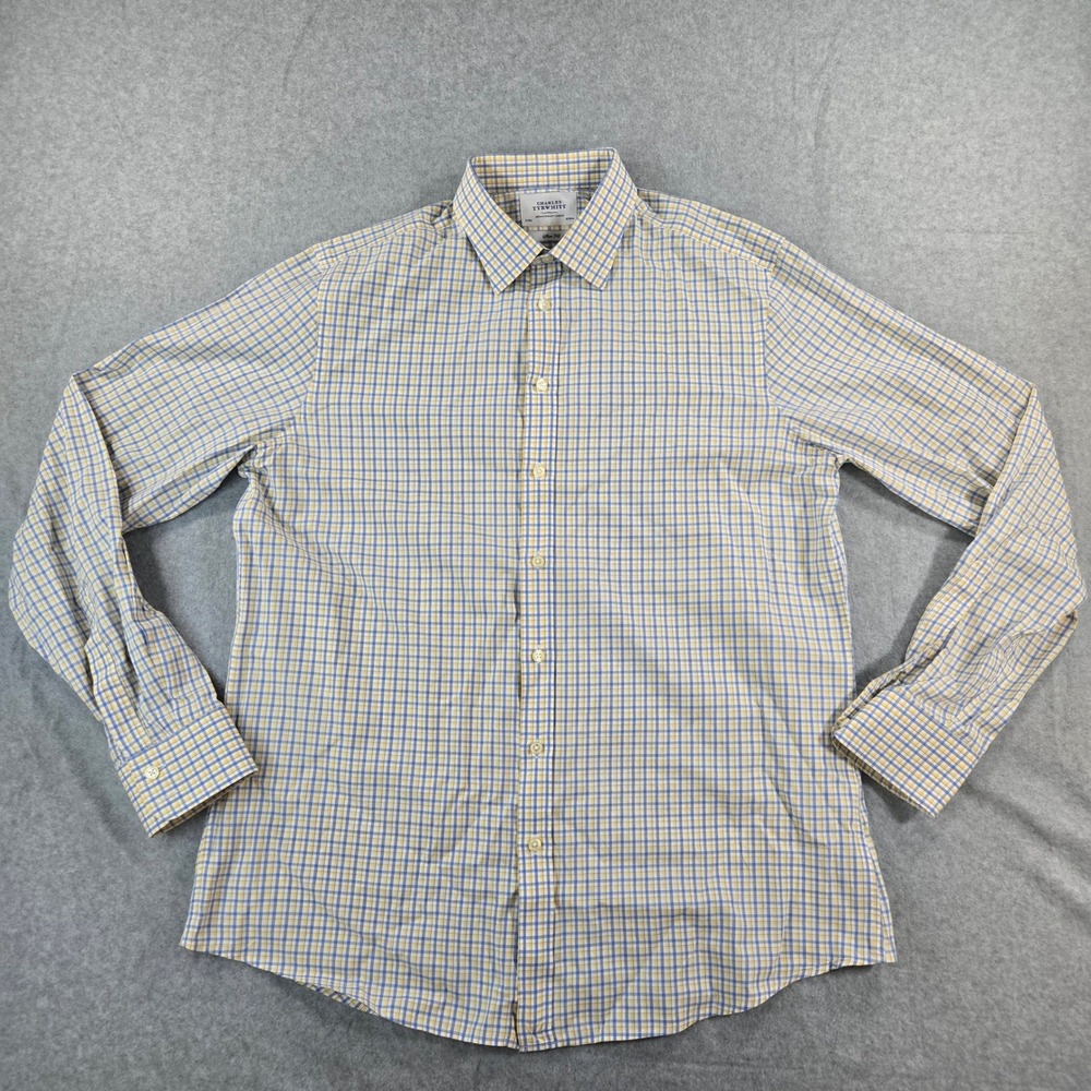 Charles Tyrwhitt Mens Slim Fit Blue Yellow Check Cotton Dress Shirt 17/38in